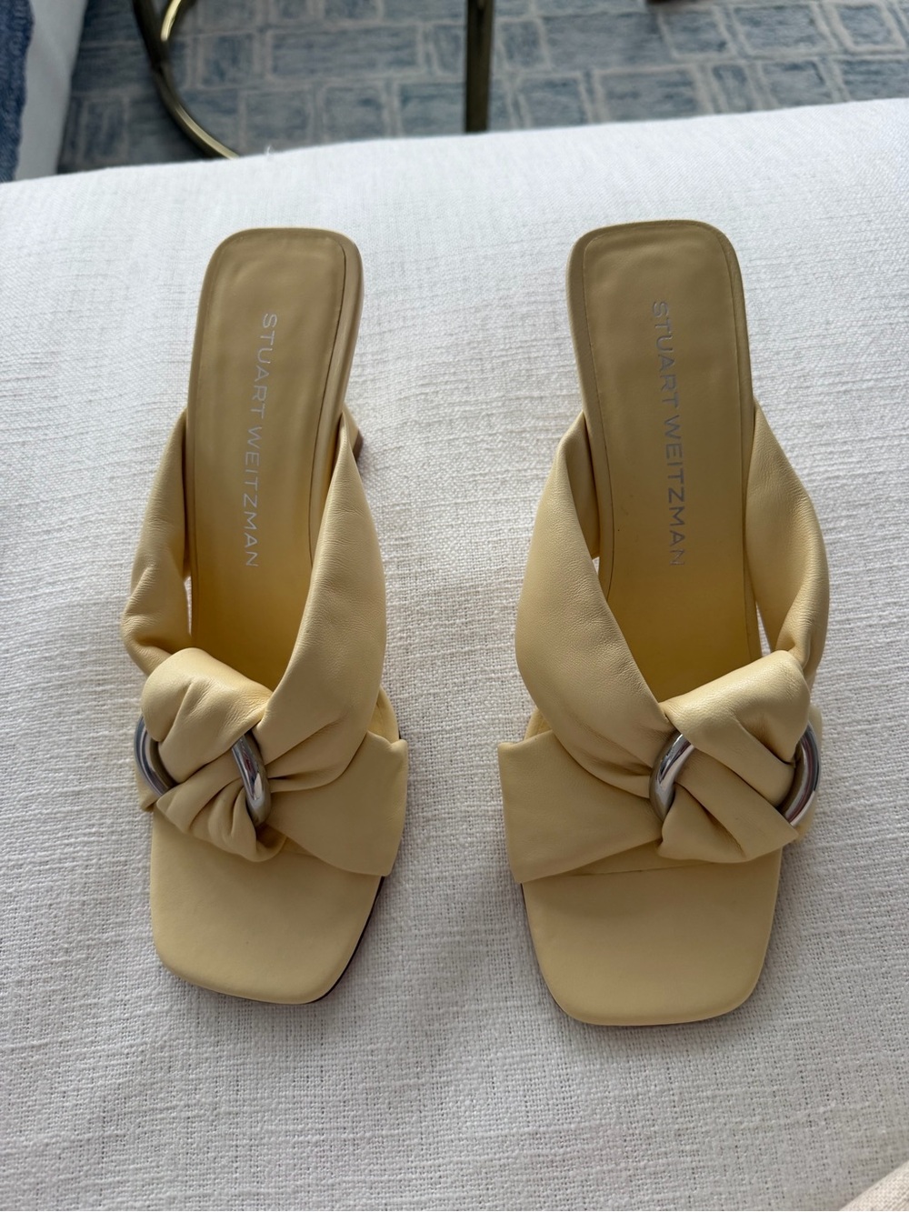Stuart Weitzman Pale Yellow Knotted Slide Sandals